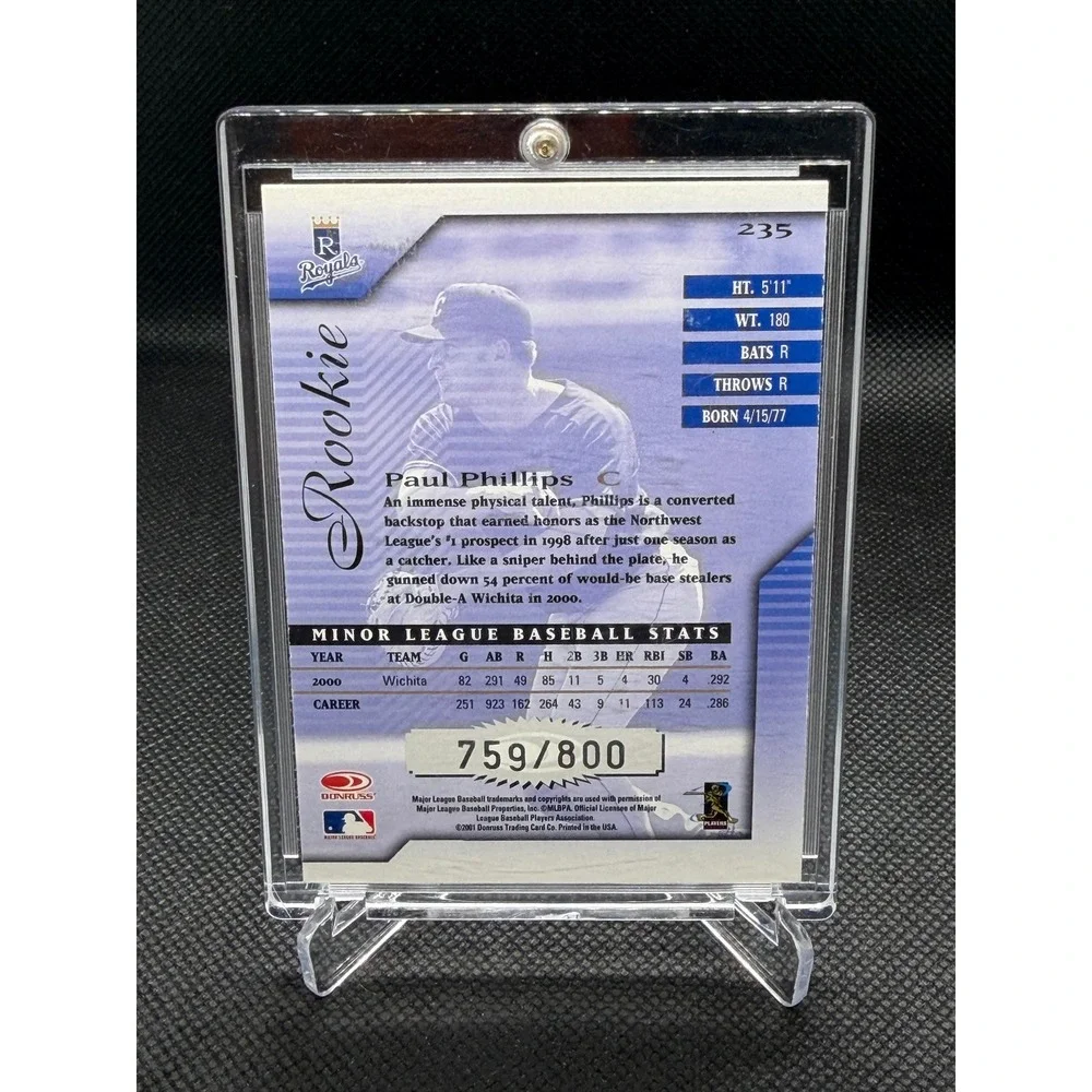 2001 Donruss Signature Series Paul Phillips Rookie Auto /800 Royals RC 235